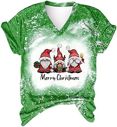Бебе е ладно надвор од маичка, жени Божиќни снежни кошули, изветвени кошули, случајни v вратот со краток ракав, печатење на врвови