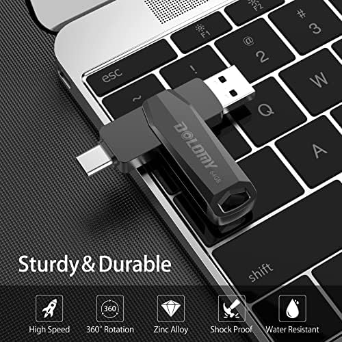 USB C Flash Drive, Dolomy 64 GB USB C Thumb Drive, 2 во 1 OTG USB 3.1 Издржлив метален USB C -мемориски стап за MacBook Pro Air,