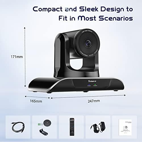 Десетсе PTZ Видео конференциска сала камера 3x оптички зум 1080p FHD USB веб -камера со далечински управувач, за YouTube/Twitch/Obs