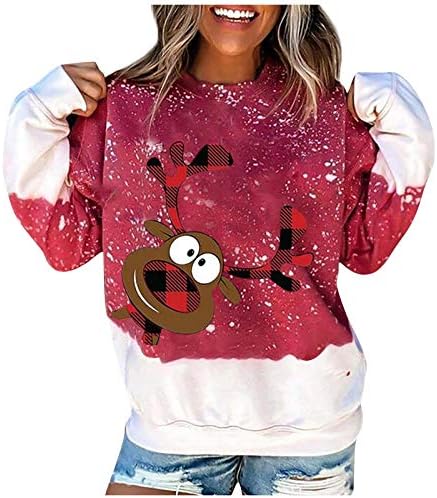 Среќен Божиќ Дуксери За Жени Смешни Снешко Графички Принт Пуловер На Вратот На Екипажот Секојдневни Лабави Врвови Со Долги Ракави