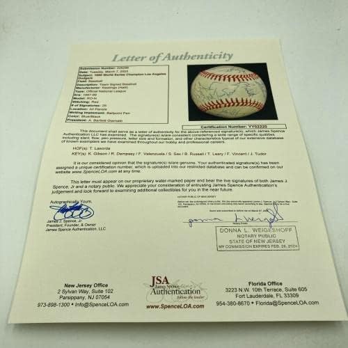 1988 година во Лос Анџелес Доџерс Светска серија Шампион го потпиша Бејзбол JSA COA - Автограмирани бејзбол
