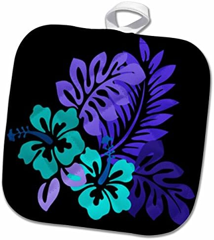 3Д Роуз Хавајска тиркизна n Виолетова цвет на држач за црни тенџере, 8 x 8