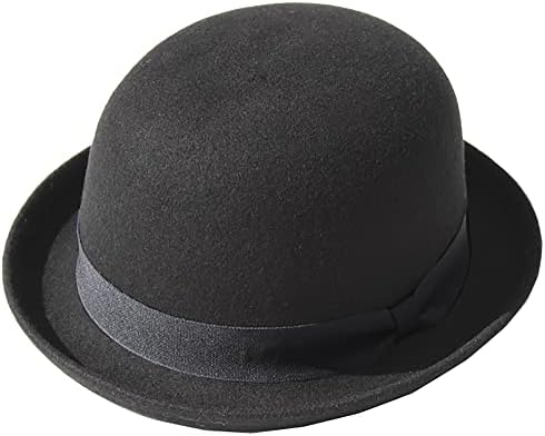 CXQRR Црн Боулер Дерби Хет Кратка валана ридска федора капа за мажи и жени