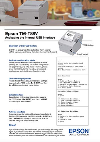 Печатач за термички прием на Епсон C31CA85656 TM-T88V со напојување, Energy Star, Ethernet и USB интерфејс, темно сива