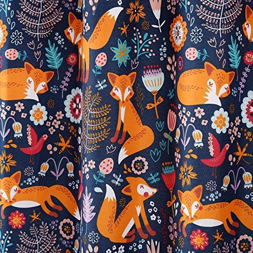 Бујна Декор, Морнарица Пикси Лисица Туш Завеса - Ткаенина Цветни Животински Печатење Дизајн, х 72