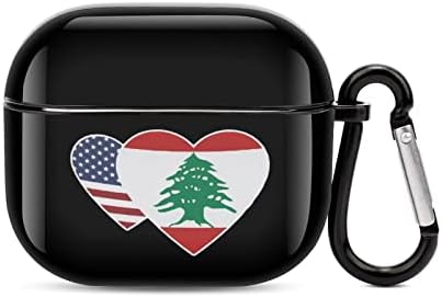 Либан Сад Знаме Срце Печатени Bluetooth Слушалки Случај Капак Компатибилен За Airpods 3 Заштитна Кутија За Складирање Со Приврзок За Клучеви