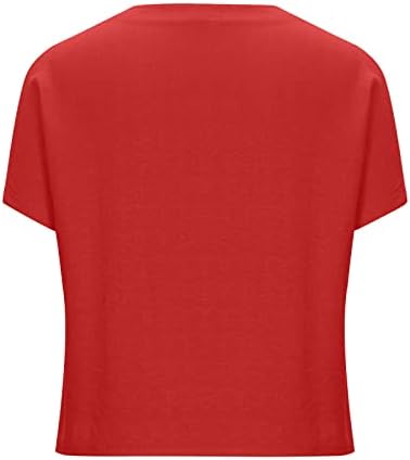 Памучни постелнини врвови за жени мода со цврста боја со кратки ракави маички длабоки v вратот лабава удобна тунична блуза пуловер