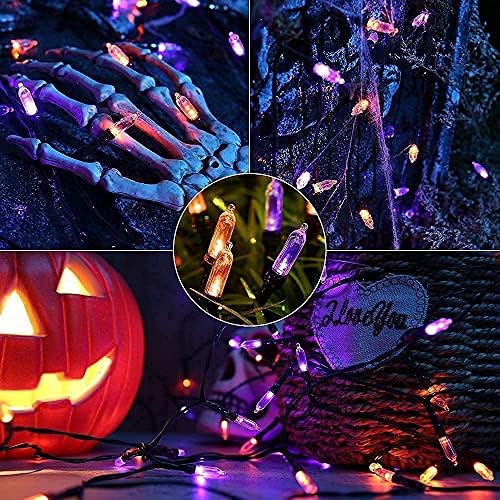 Lyhope 33ft 100 LED светла од портокалова и виолетова Ноќта на вештерките и 12ft x 5ft 360 LED Purple Halloween Net Lights