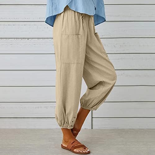 Постелни панталони за жени памучни панталони летни лабави панталони дневно џемпери едноставни панталони со џеб