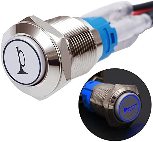 Twidec/16mm Подигнат звучник на звучникот Моментно копче за копче 5/8 Дупка за монтирање 12V сина LED светло светло Сребрена челична лушпа од