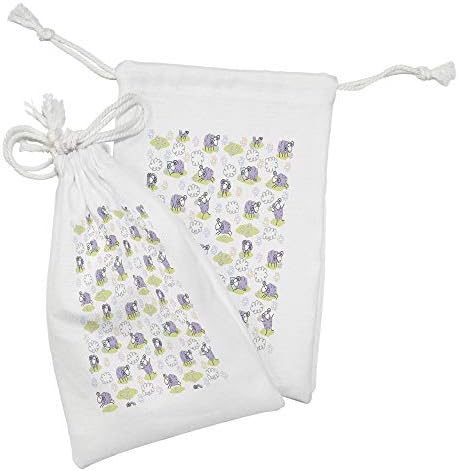 Амбесон Цртан Филм Ткаенина Торбичка Сет од 2, Овци Со Облаци Изградени Од Точки Среќни Животни Пријателски Печатење, Мала Торба За Влечење За