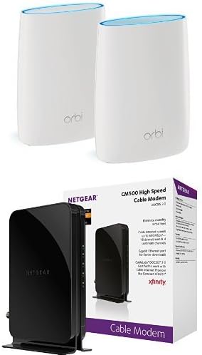 Netgear Orbi High-Performance AC3000 Tri-Band Mesh WiFi систем со Netgear CM500 16x4 кабелски модем Docsis 3.0 Max Брзина на