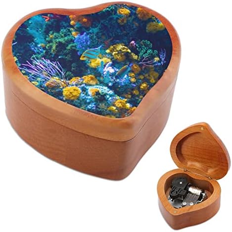 Океан Светски тропски риба гроздобер дрвена часовна музичка кутија музичка кутија во форма на срцеви подароци за семејни пријатели на lубовници
