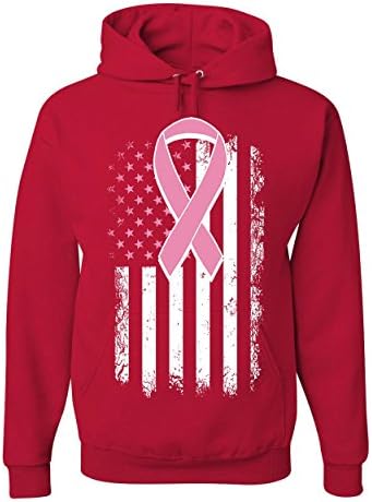 Tee Hunt Pink Ribbon Ripbon Dispresed Flag Hoodie Hoodie Cance Cance Cancer Sweatshirt
