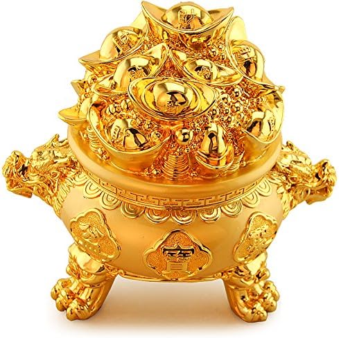 Boyull Feng Shui Golden Ingot/Yuan Bao Treasine Basin Bealth Porsperity Figurine, Најдобра куќа за домаќинство честитка, декор на Фенг