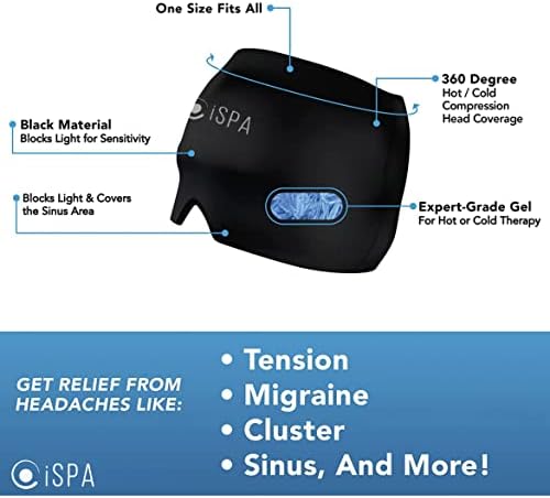 ISPA Massager Massager & Headce / Migraine Олеснување капа, топла настинка, гел мраз, маска w / топлинска компресија, вибрации, Bluetooth,