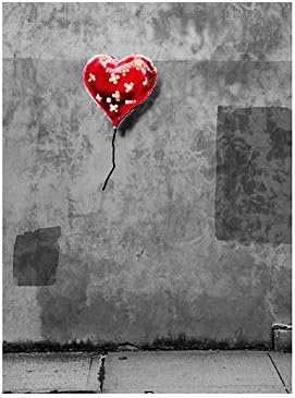 АЛОНЛИН АРТ - Балон срцев малтер од Банкси | Бела врамена слика отпечатена на памучно платно, прикачена на таблата со пена