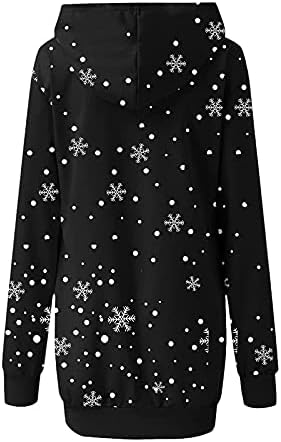 Narhbrg Среќен Божиќни дуксери се облекуваат за жени печатени долги ракави со качулка, џемпер од џемпер од џемпер со преголем пулвер
