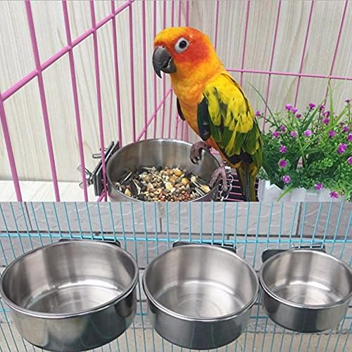 Кутија за хранење птици од не'рѓосувачки челик, папагал чаша сад сад за садови за птици, чаша храна вода птици фидер wallид заграда