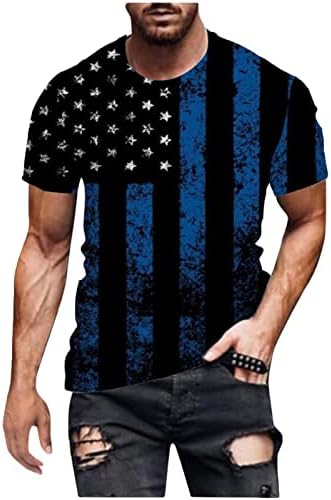 Американска маица за Денот на независноста за мажите за мажи со кратки ракави графички мета лабава патриотска блуза тенок атлетски хипстер