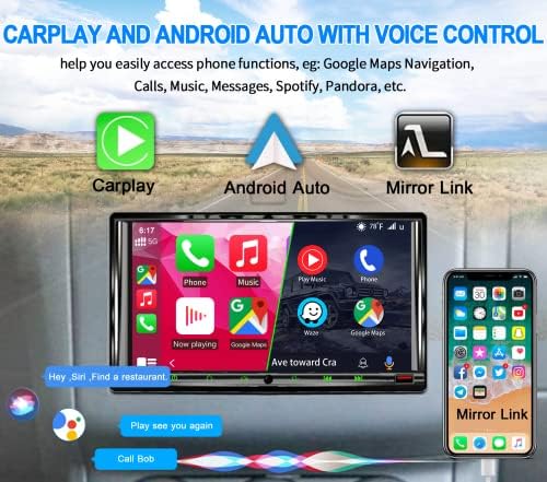 1280x720 HD не-сјај на допир на екран на допир стерео со 30 сегмент EQ, 7 инчен двоен DIN Car Stereo за Apple CarPlay & Android Auto
