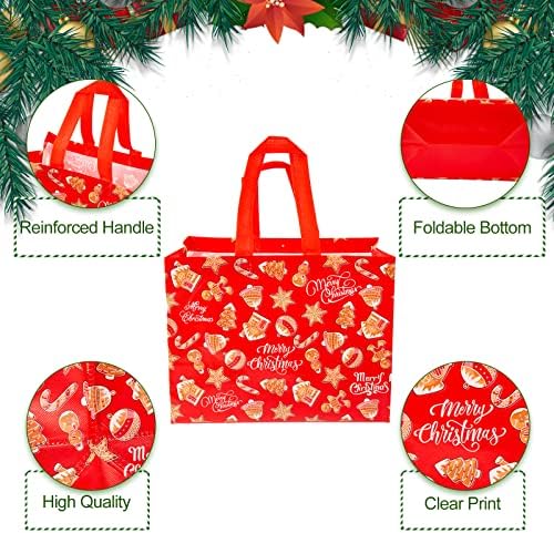 Џоој 12 ПАРЧИЊА Божиќни Торби За Подароци, Неткаени Торбички За Повеќекратна Употреба Со Рачки Дедо Мраз Снешко Божиќни Торби За Подароци За Завиткување Празнична ?