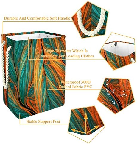 ЏРОУ Торба За Перење Психоделична Дигитална Фрактална Уметност Зелени И Портокалови Тропски Лисја Голема Корпа За Складирање
