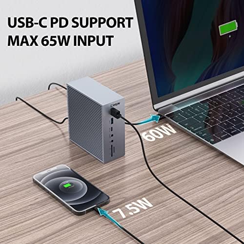INTPW USB C Докинг станица, Tripe Display Laptop Docing станица со двојни 4K HDMI, DP, S/PDIF, USB 3.0, USB 2.0, 1Gbps Ethernet,