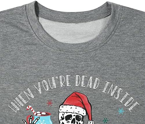 Mousya Божиќна маичка за жени смешен скелет Божиќ кошула череп санта со долг ракав пулвер врвови