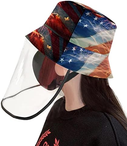 Заштитна капа за возрасни со штит за лице, рибарска капа Анти сонце, знаме на САД и статуа на слобода