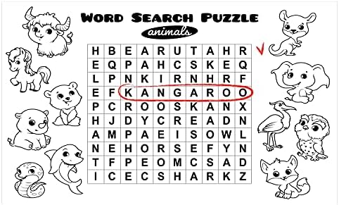 Ambesonne Word Search Game Ceramic Speach Speather, црно -бел дизајн на листови за игри, наоѓајќи ги имињата на животните, декоративниот