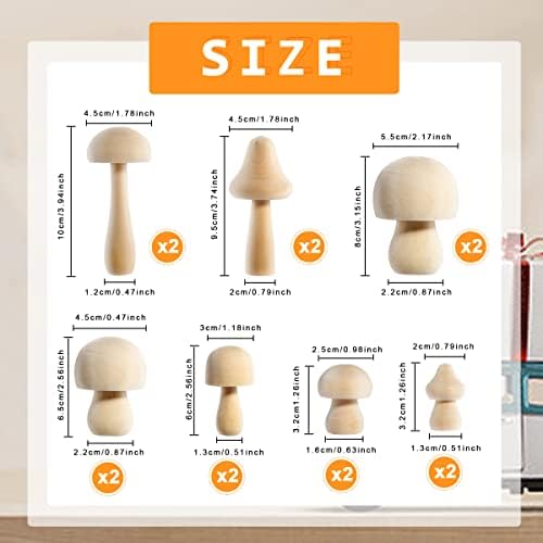 14 парчиња недовршени дрвени печурки разни големи димензии природни необоени дрво печурки декор празно пег кукли за детски уметности и занаетчиски