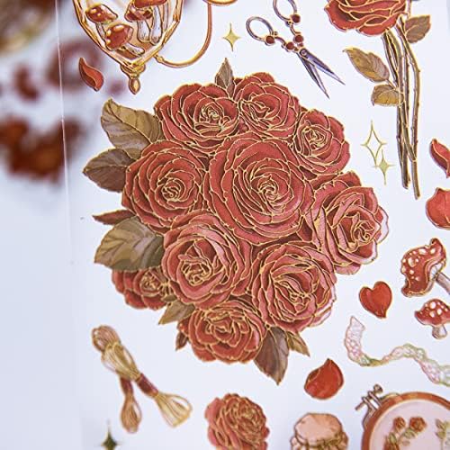 Молнезо естетски налепници за цвеќиња од златна фолија јасно за списание за списанија, ѓубре списание гроздобер холографски цветни