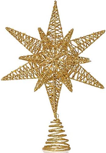 Орнаментика Злато Ѕвезда Дрво Топер-Божиќ Злато 3д Сјај Ѕвезда Украс Дрво Декорација За Големо Дрво