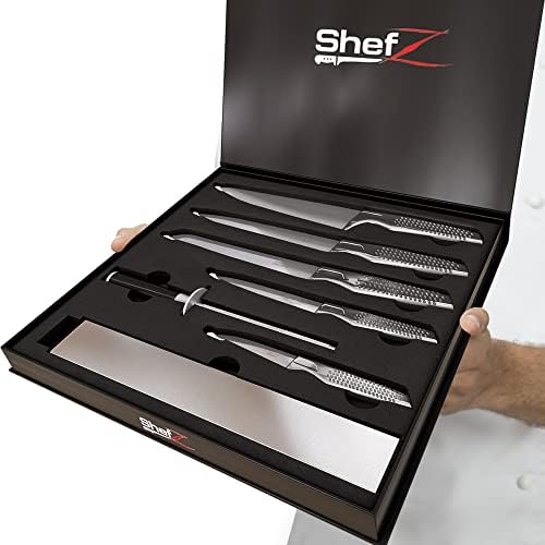 7 парчиња кујнски готвач нож поставен со магнетна лента и острилка - Професионални ножеви за готвење од не'рѓосувачки челик поставени