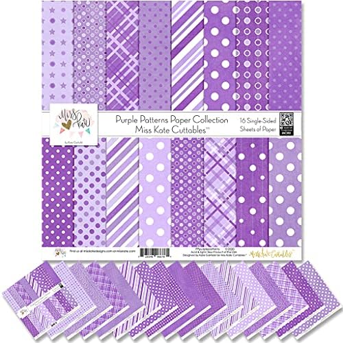 Пакет за хартија за модели - Виолетова обрасци - Специјална специјализирана хартија за струја еднострана 12 x12 Колекцијата вклучува 16 листови - од Мис Кејт Коттаблс
