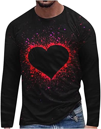 3Д кошула за мажи Графички срцев печатење со долги ракави со долги ракави Кулки за смешни маички Менс трендовски улична облека случајна