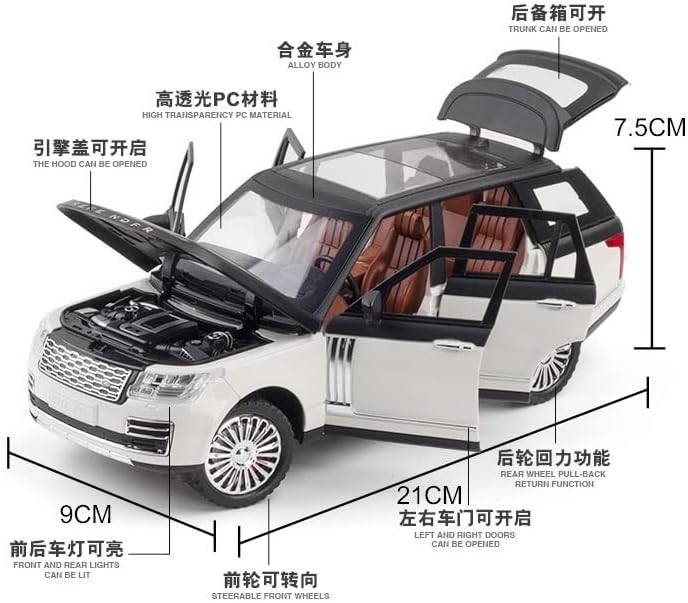 Исклучителен модел на автомобил 1:24 модели на легура на автомобили за Land Rover Range Rover Sumulation Sound and Sumption Подарок