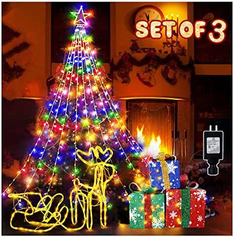 5 пакувања Божиќни светла Декорации на отворено, 200 LED диоди Божиќни ирваси + 74 LED 3 пакувања осветлени кутии за подароци +