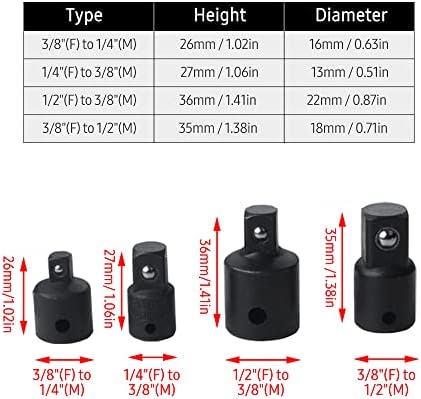 Xixian 4 PCS Адаптер за приклучок на приклучок за приклучок 1/4-инчен 3/8-инчен 1/2-инчен удар Возач на возачот на челик за напојување