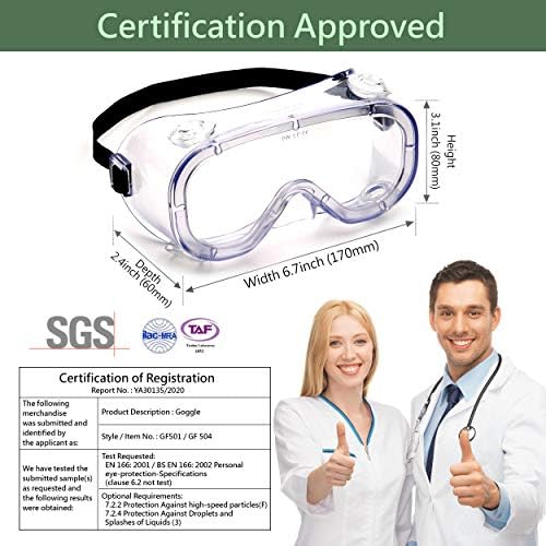 Очила за безбедност на магла, CE EN 166 Сертифициран се вклопува во текот на очилата за прашина Хемиски поздрав Доказ јасни заштитни