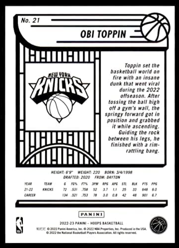 2022-23 Panini NBA Hoops 21 Obi Toppin NM-MT New York Nicks Basketball Trading Card NBA