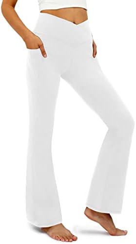 Copeleaf женски одблесоци јого панталони со џебови-в кросовер со висока половината за подигање на јога хеланки-флеј-вежбање салата