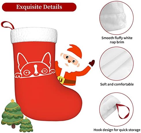 Waymay симпатична Бостон териер ekирка Божиќно порибување 18 инчи Божиќ што виси чорап класичен празник за декорација на празници