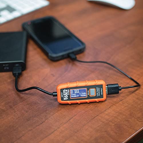 Klein Tools ET900 USB мерач на моќност, USB-A дигитален метар за напон, струја, капацитет, отпорност на енергија