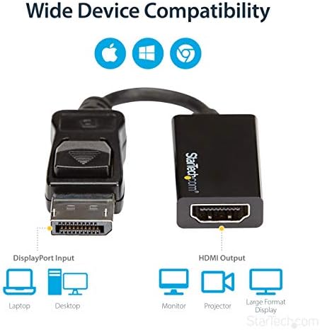 Startech.com DisplayPort на HDMI адаптер - 4K 60Hz Активен DP 1.4 до HDMI 2.0 Видео конвертор - DP до HDMI монитор/ТВ/Адаптер за