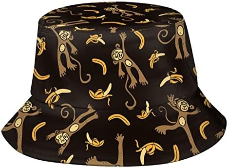 Мајмун и банана печати корпа капа трендовски животински шема рибарски капи за жени мажи реверзибилно пакувачко капаче