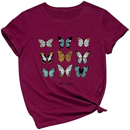 Денот на вљубените Блузи За Жени Пеперутка Печати Краток Ракав Преголеми Кошули Екипажот Лабава Фит Туника Маичка Блуза