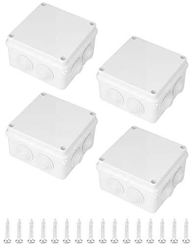 Qwork Водоотпорен водоотпорен IP65 ABS пластична рубрика кутија 4 x 4 x 2,8 , 4 пакет Универзален куќиште за електричен проект, бело
