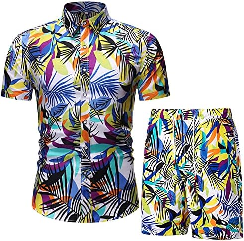Облека за цвеќиња на цветни плажа на Acsuss Постави 2 парчиња кратки ракави за кратки ракави Хавајски кошула и шорцеви костуми